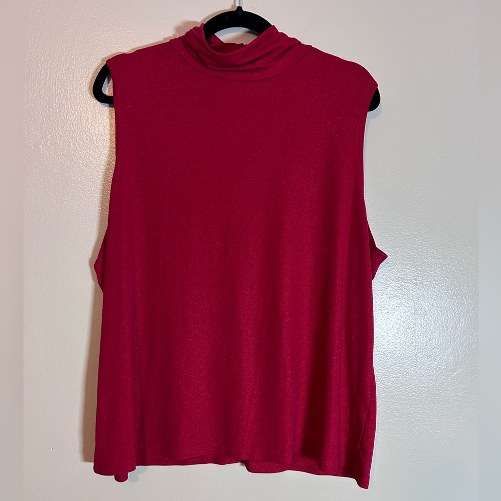 Laura Ashley red shimmering sleeveless mock-neck top zipper back size 2x